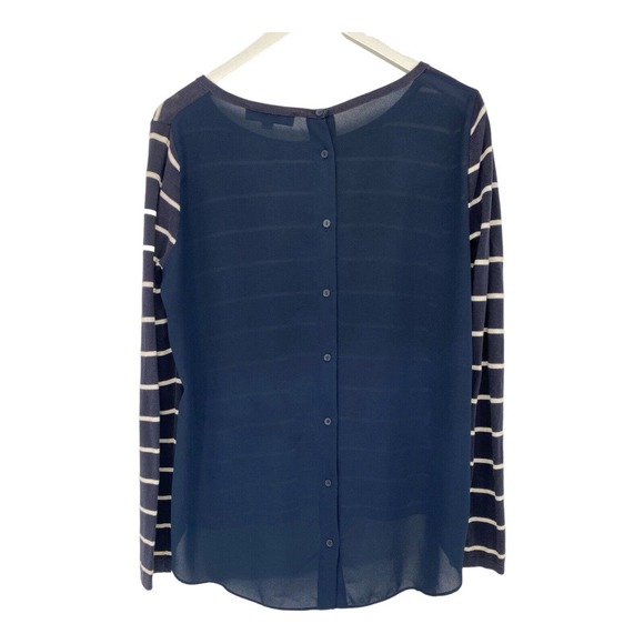 Ann Taylor LOFT Long Sleeve Blouse Sheer Button Back Striped Navy White Sz M - Picture 6 of 6